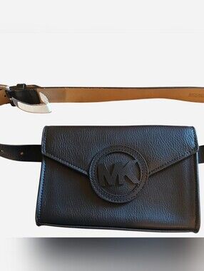 NWT Michael Kors Black Bag with Leather Belt & Embossed Logo S/M